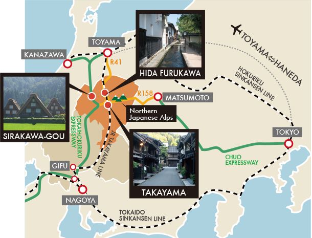takayama,furukawa,shirakawa-gou map